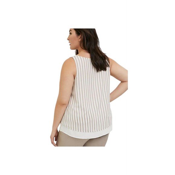 Torrid Womens Size 2 Striped Flowy Tank Top White and Taupe - Picture 7 of 12